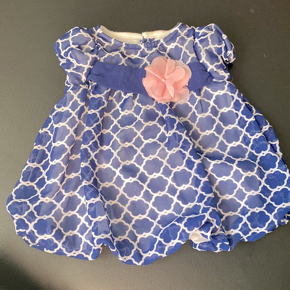 Blue bubble dress with pink bow. Size 3 months